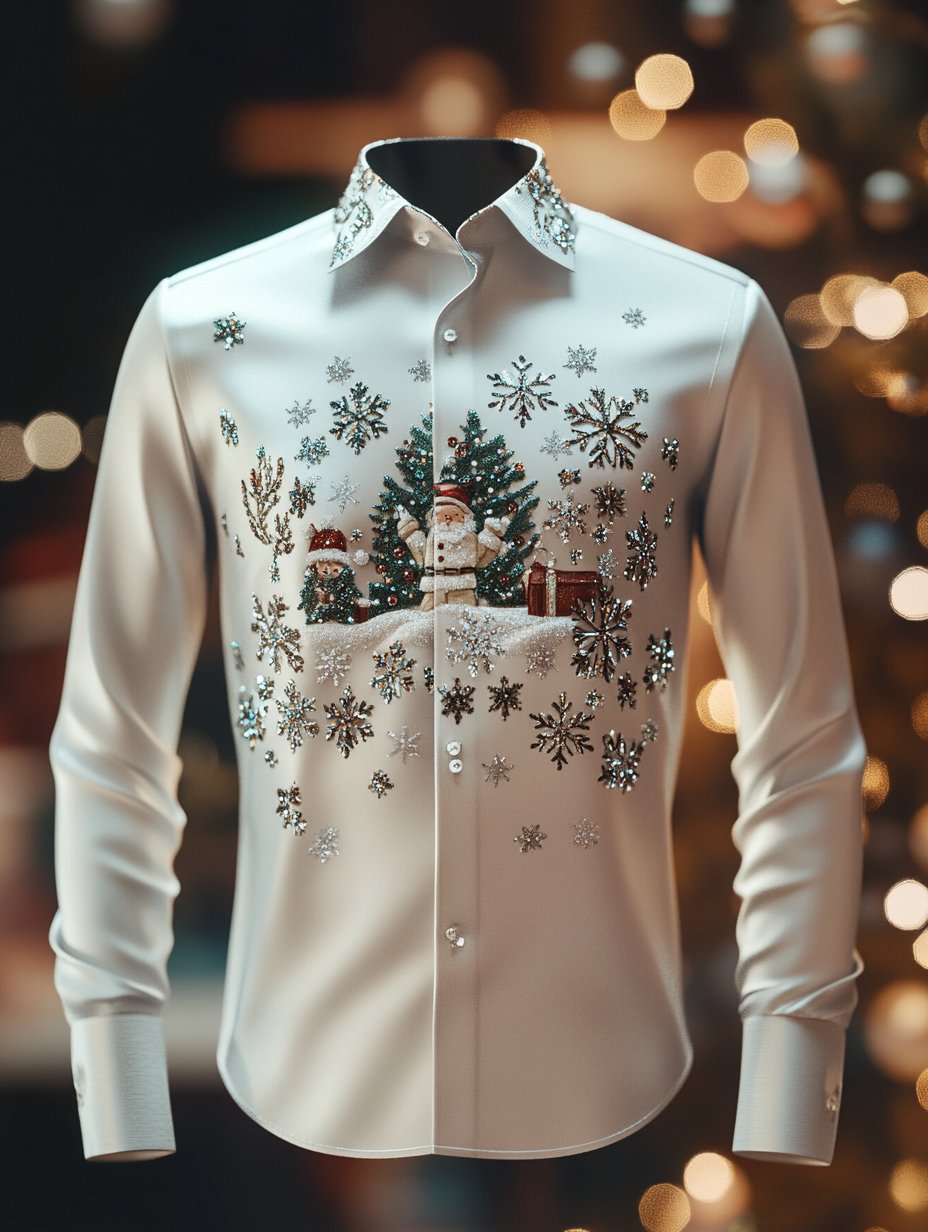 Men's Retro Christmas Print Long Sleeve Shirt