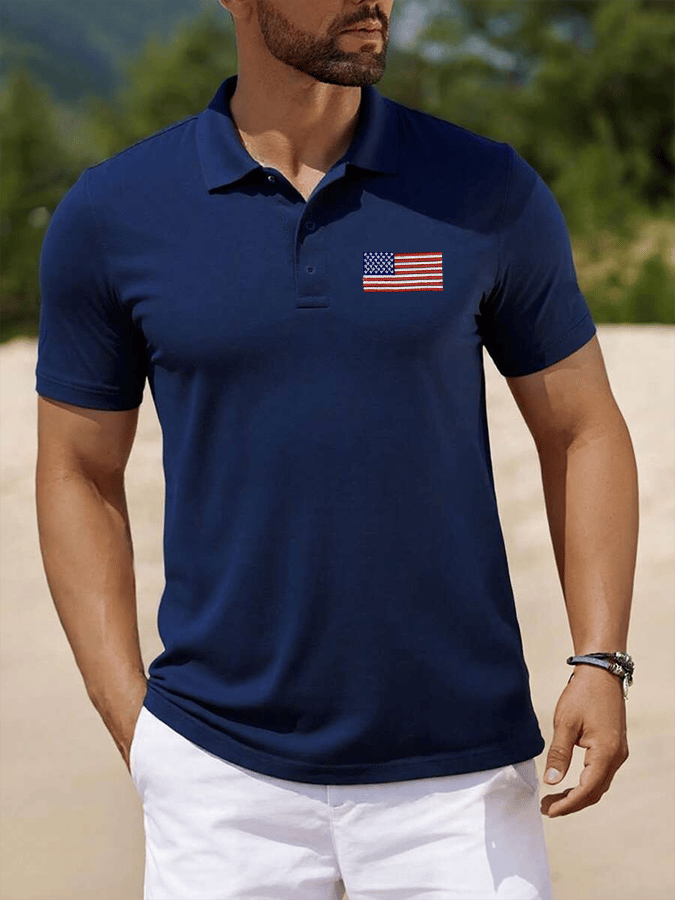 Men's American Flag Independence Day Print Casual POLO Shirt