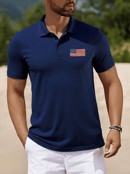 Men's American Flag Independence Day Print Casual POLO Shirt