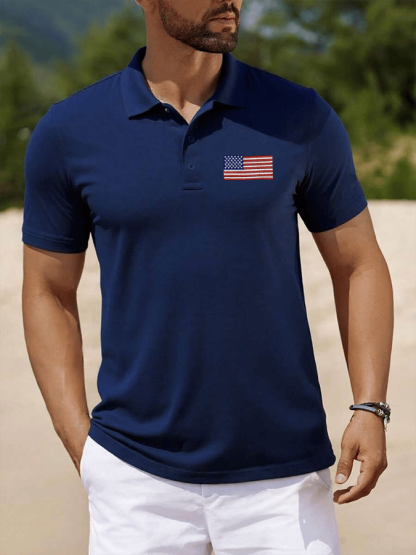 Men's American Flag Independence Day Print Casual POLO Shirt