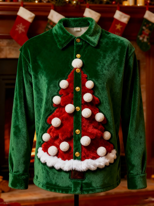 Men's Christmas Velvet Casual Long Sleeve Shirt