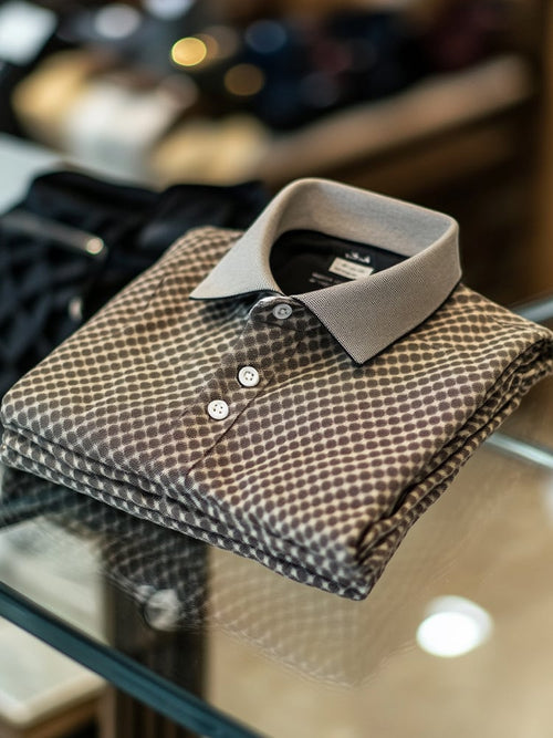 Men's Business Casual Polka Dot Button Short Sleeve Polo Shirt