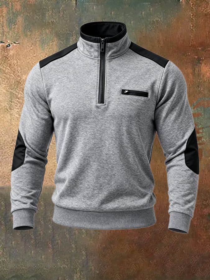 Men's Retro Contrast Color Comfort Zip-Up Sweatshirt