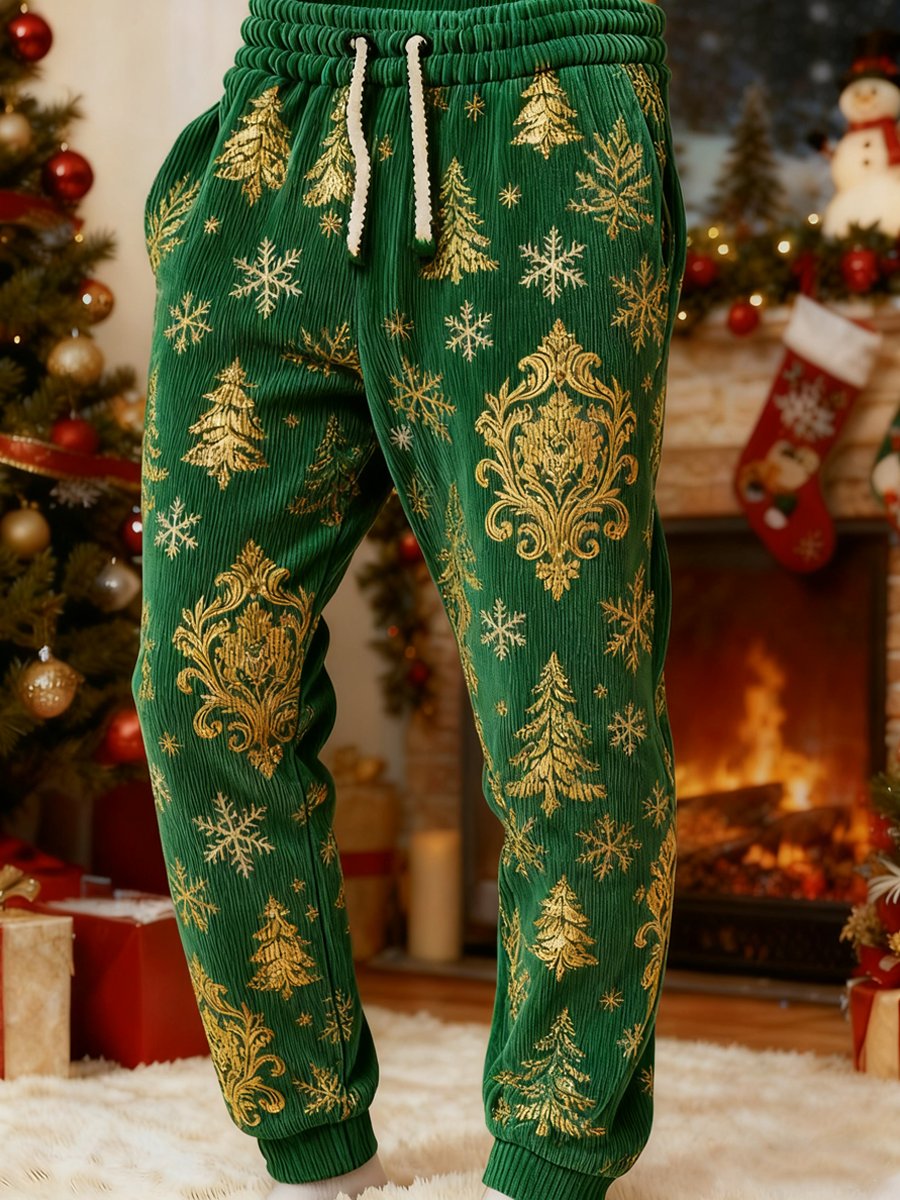 Men's fashionable Christmas evergreen corduroy trousers