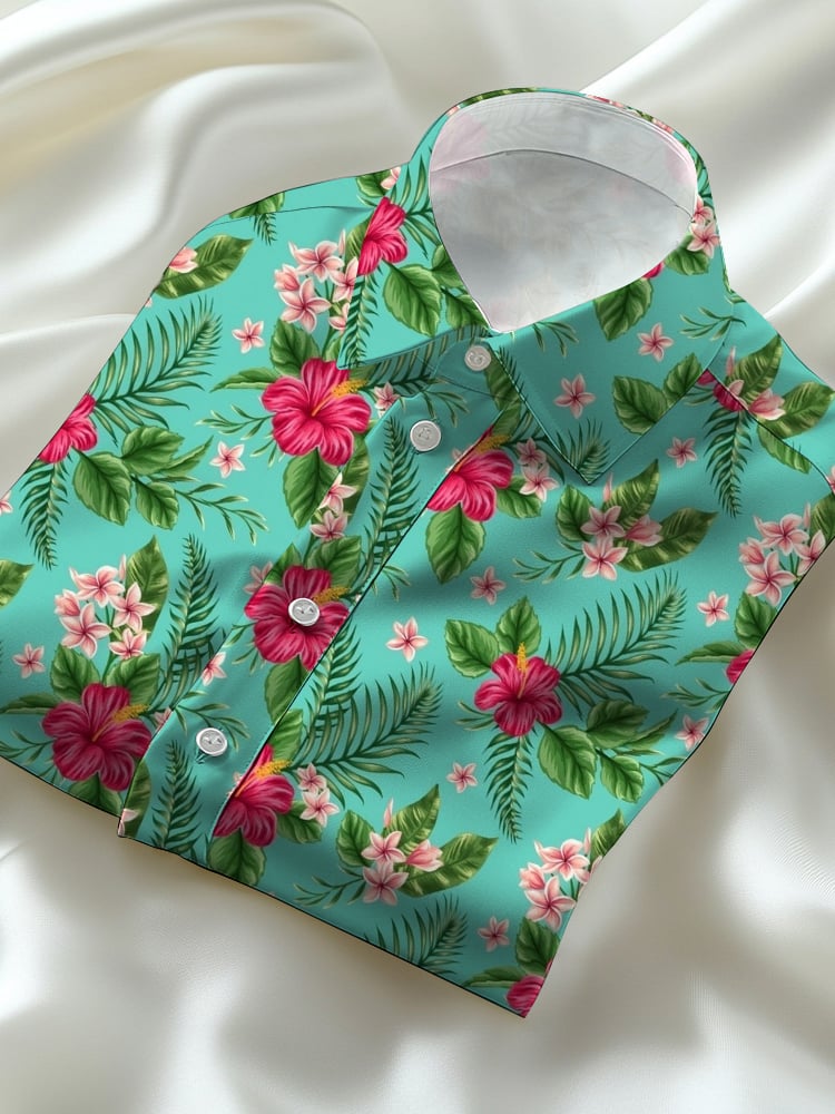 Men's Business Casual Hawaiian Floral Lapel Short Sleeve Shirt
