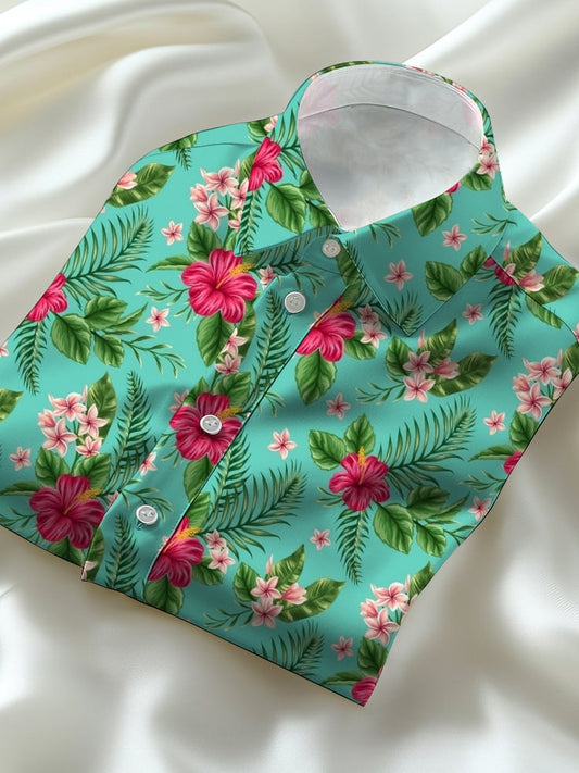 Men's Business Casual Hawaiian Floral Lapel Short Sleeve Shirt