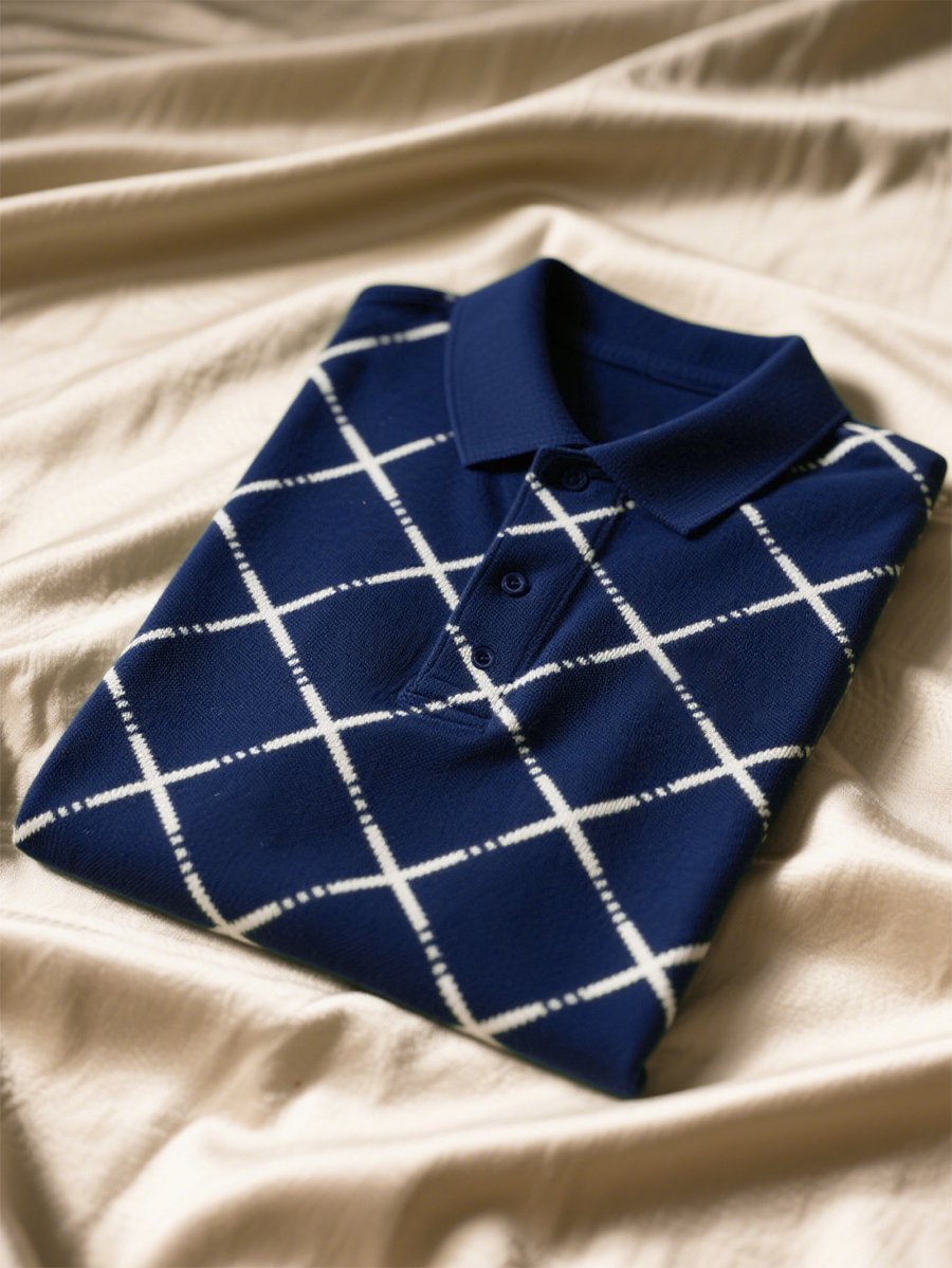 Men's Business Casual Geometric Button Short Sleeve Polo Shirt