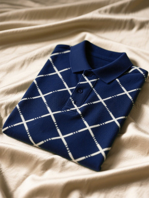Men's Business Casual Geometric Button Short Sleeve Polo Shirt