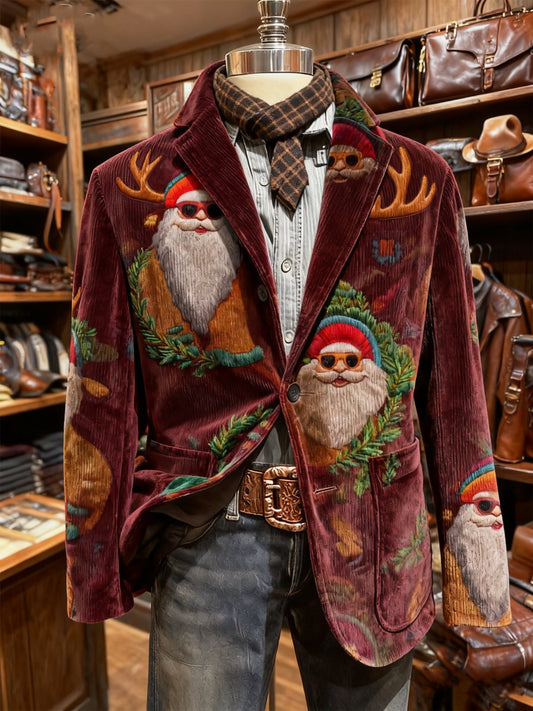 Men's Vintage Christmas Santa Print Casual Jacket