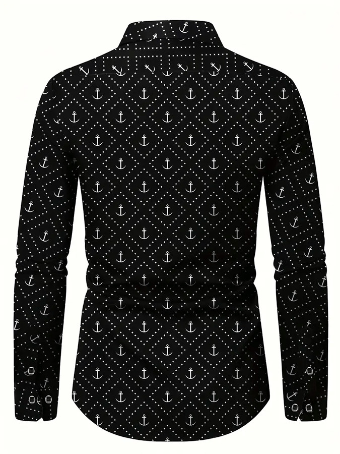 Men's Business Casual Printed Satin Long Sleeve Shirt