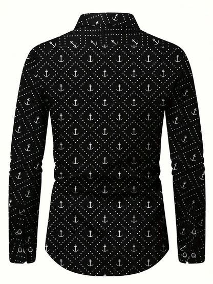 Men's Business Casual Printed Satin Long Sleeve Shirt