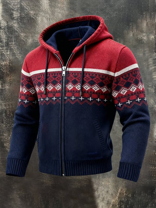 Men's Thickened Velvet Retro Contrast Color Knitted Cardigan Jacket
