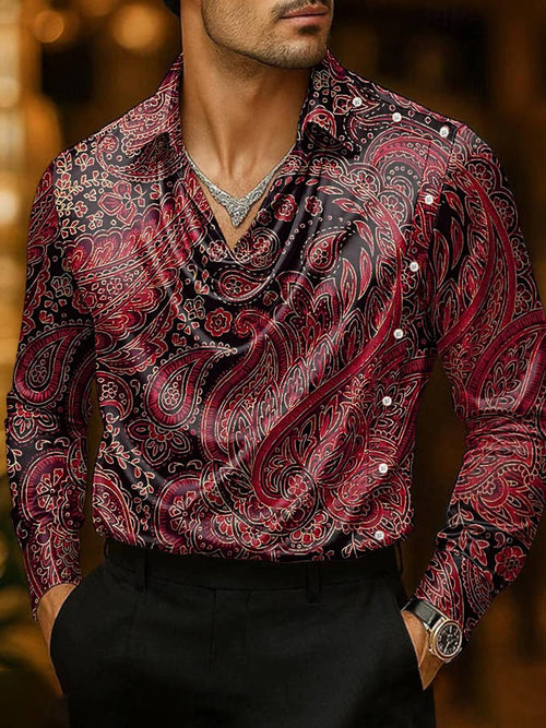 Men's Casual Business Printed Satin Fashion Shirt