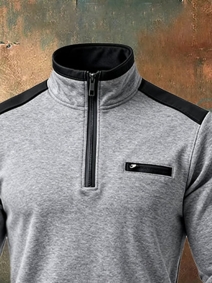 Men's Retro Contrast Color Comfort Zip-Up Sweatshirt