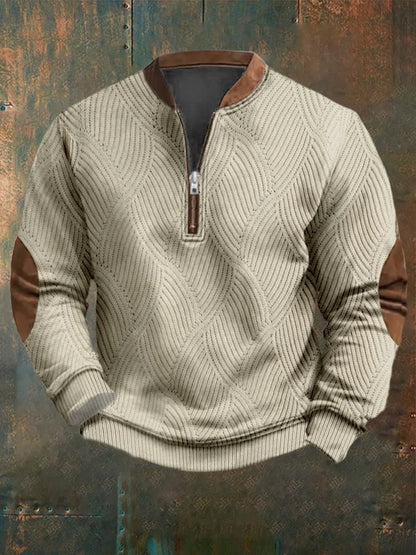 Men's Vintage Knitted Jacquard Design Printed Zipper Collar Sweatshirt