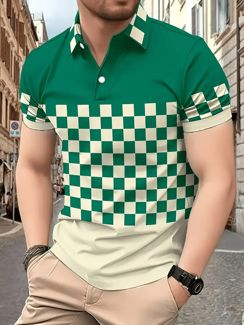 Men's Classic Business Logo Button Short Sleeve Polo Shirt