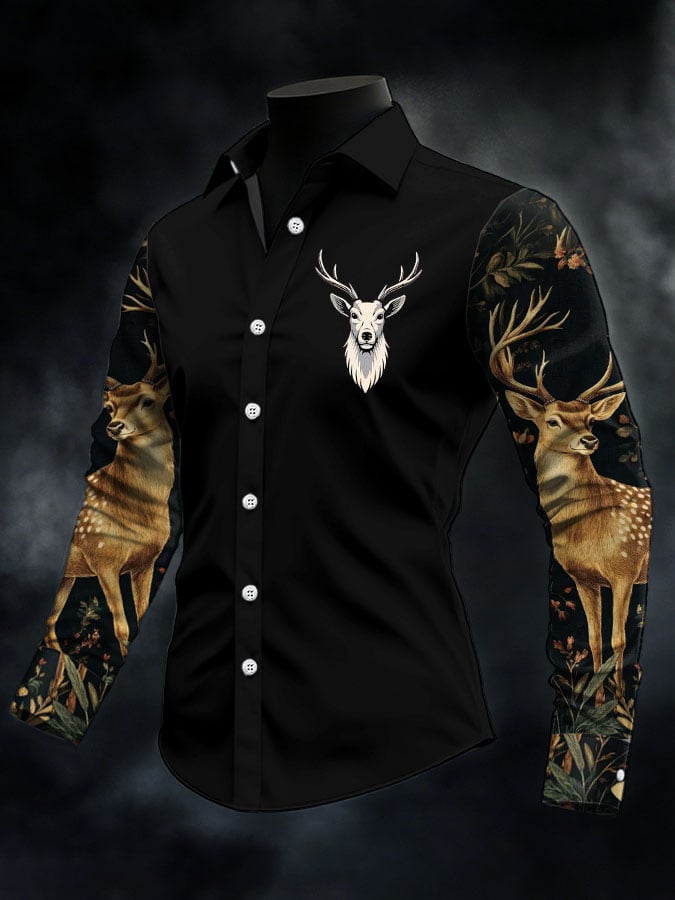 Men's Casual Simple Camouflage Elk Western Style Shirt
