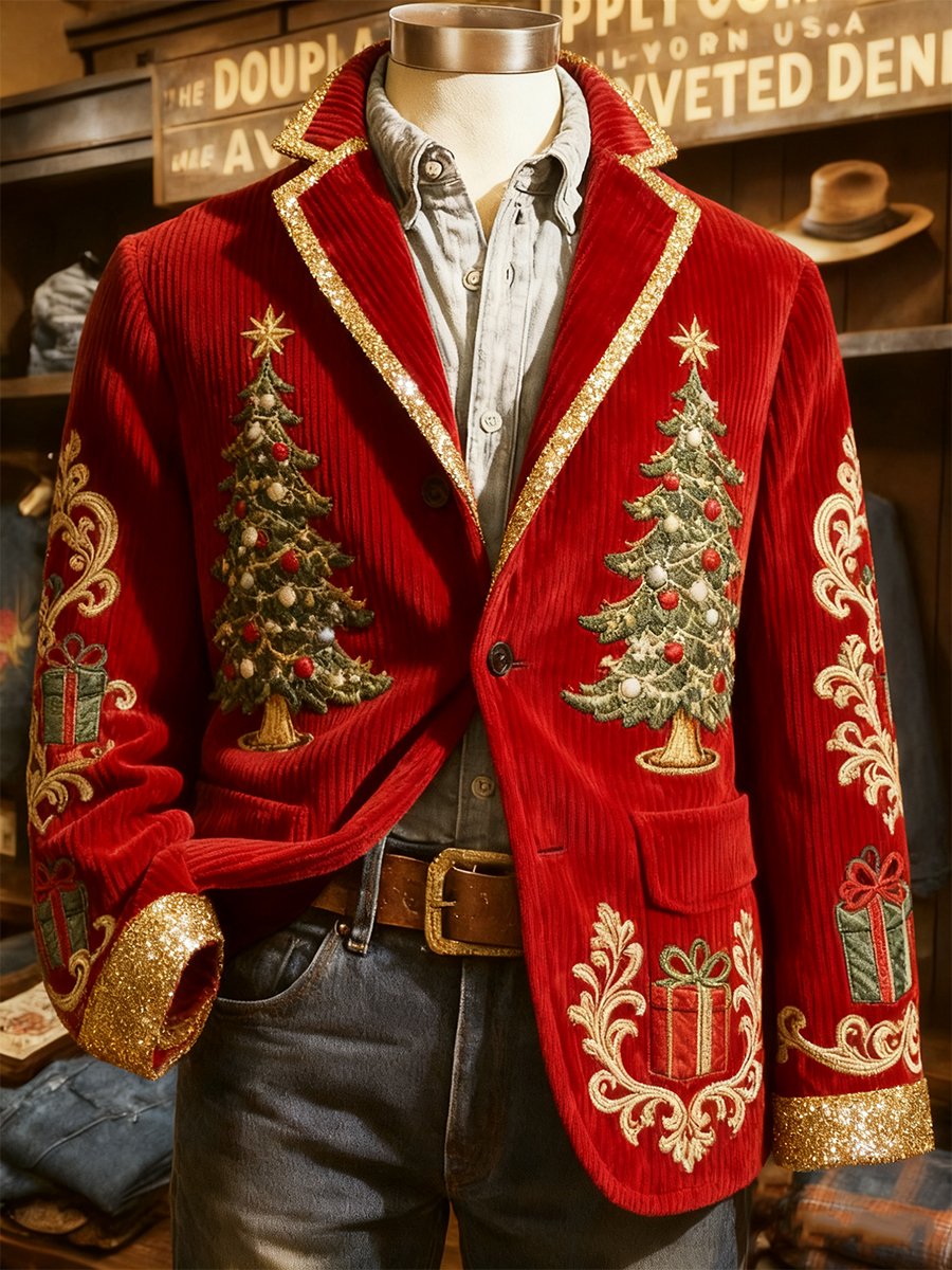 Men's Corduroy Christmas Gift Lapel Suit Jacket