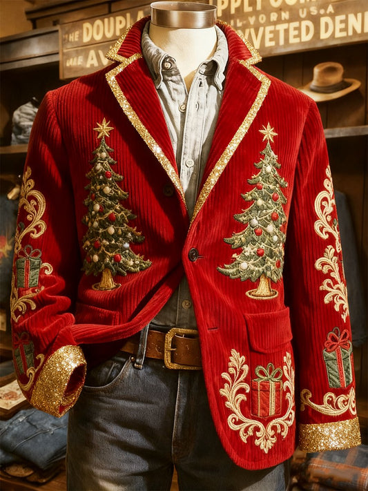 Men's Corduroy Christmas Gift Lapel Suit Jacket
