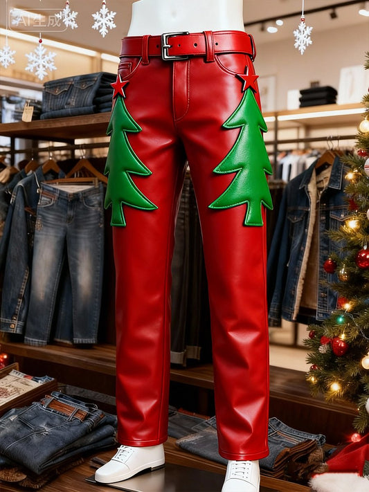 Men's Christmas Tree Leather Pants