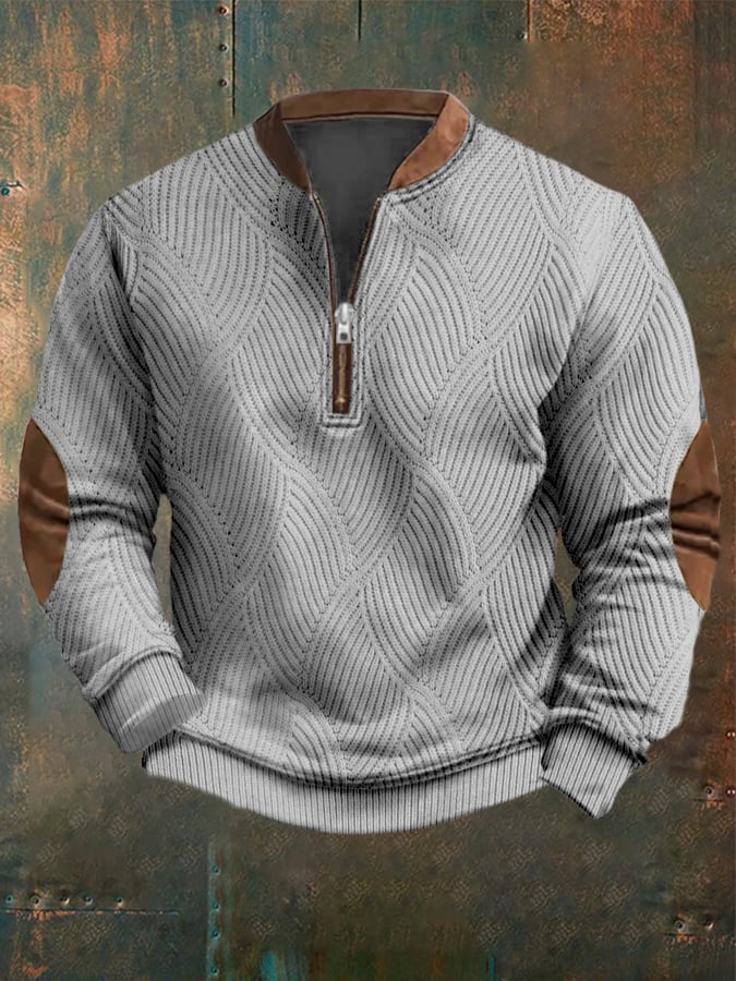 Men's Vintage Knitted Jacquard Design Printed Zipper Collar Sweatshirt