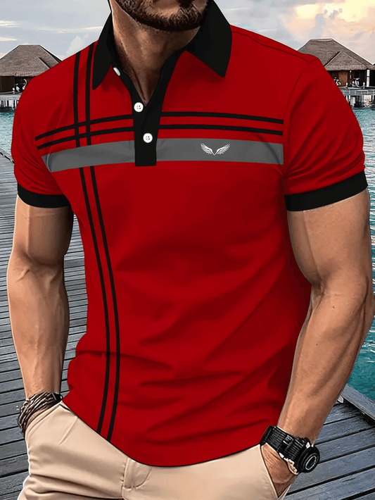 Men's Business Logo Button-Down Short Sleeve Polo Shirt