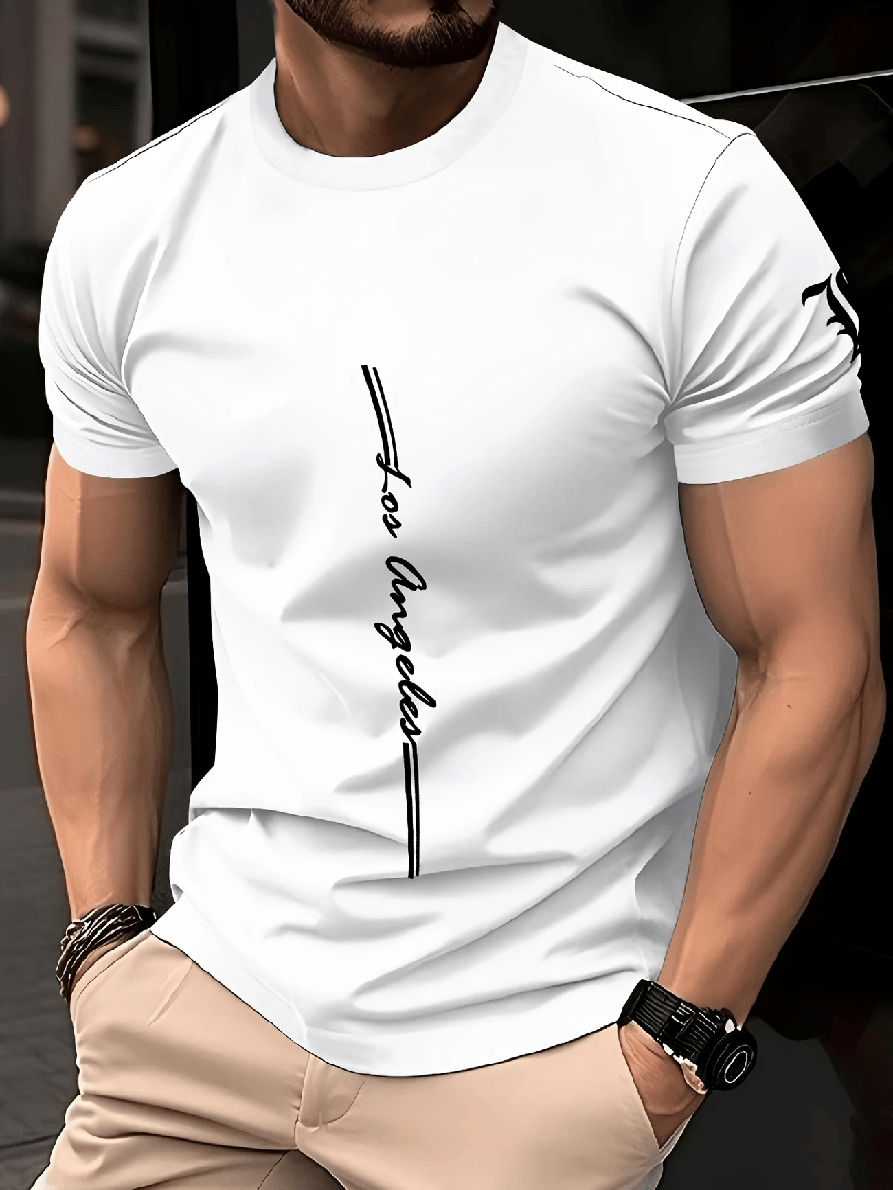 Men's Business Stripe Logo Print Short Sleeve T-Shirt