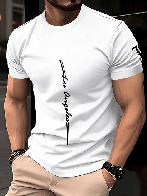 Men's Business Stripe Logo Print Short Sleeve T-Shirt