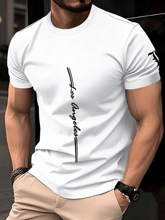 Men's Business Stripe Logo Print Short Sleeve T-Shirt