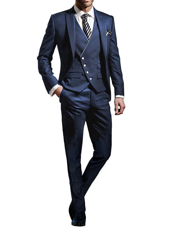 Men's Three-Piece Business Suit With One Button And Contrast Stitching