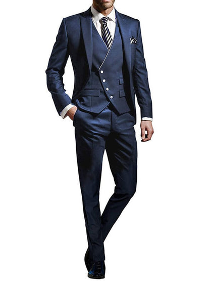 Men's Three-Piece Business Suit With One Button And Contrast Stitching