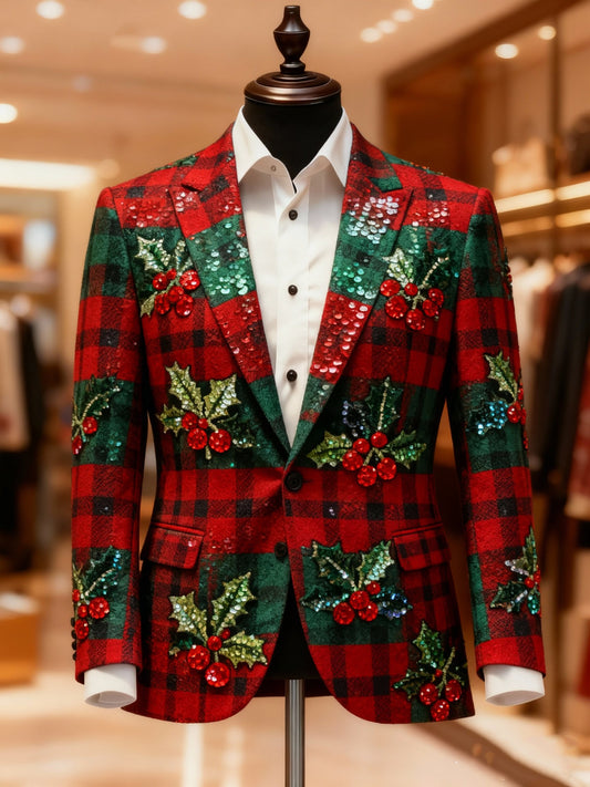 Men's Business Casual Large Pocket Vintage Christmas Blazers