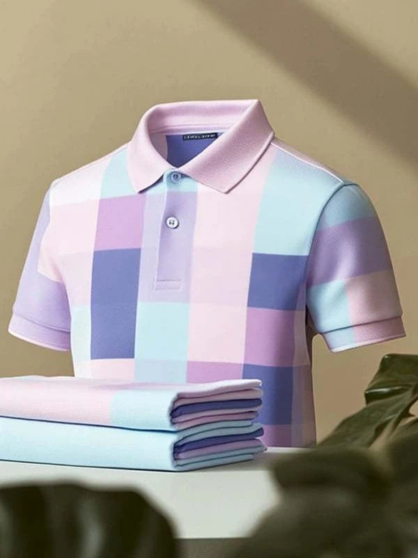 Men's Classic Business Logo Button Short Sleeve Polo Shirt