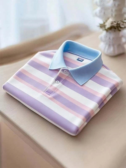 Men's Classic Business Logo Button Short Sleeve Polo Shirt