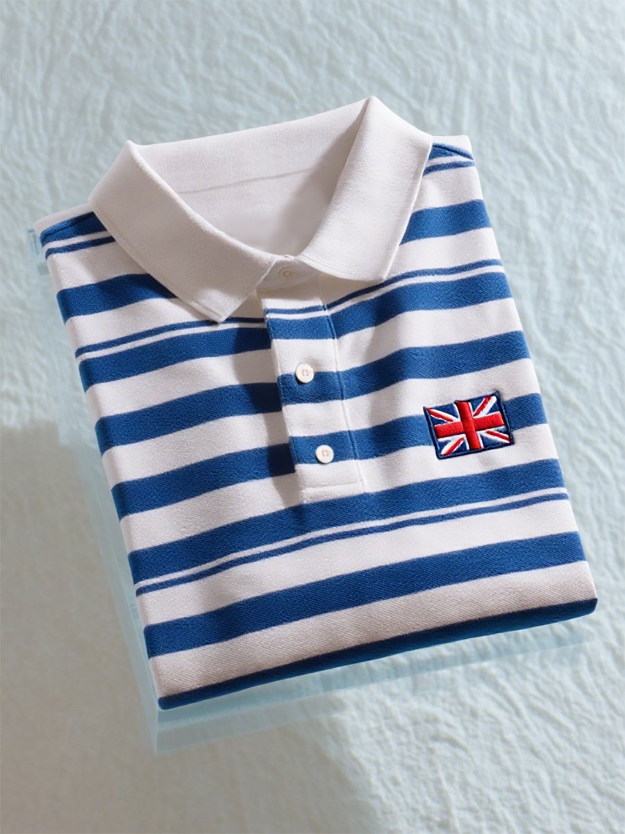 Men's Business Casual Union Jack Button Short Sleeve Polo Shirt