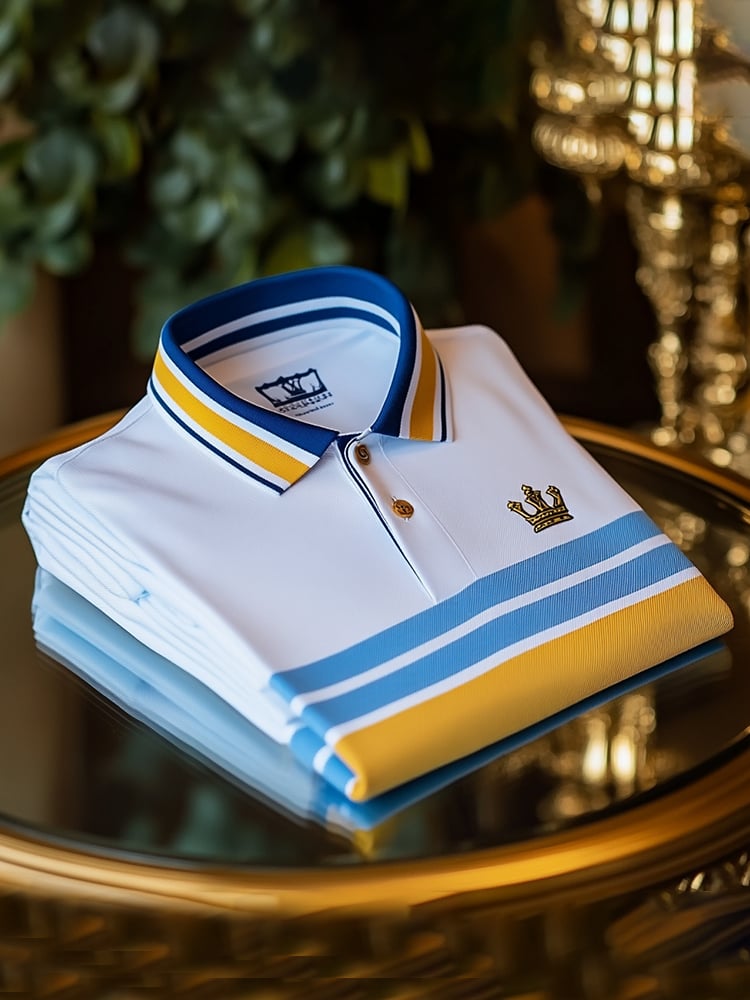 Men's Business Casual Logo Button Short Sleeve Polo Shirt
