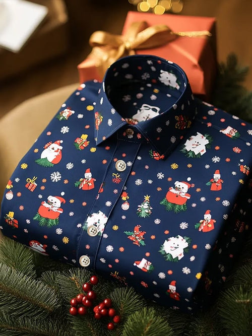Men's Luxury Romantic Christmas Printed Long Sleeve Shirt