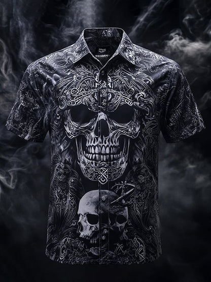 Men's Vintage Skull and Floral Short Sleeve Shirt