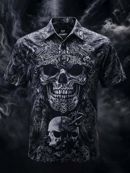 Men's Vintage Skull and Floral Short Sleeve Shirt