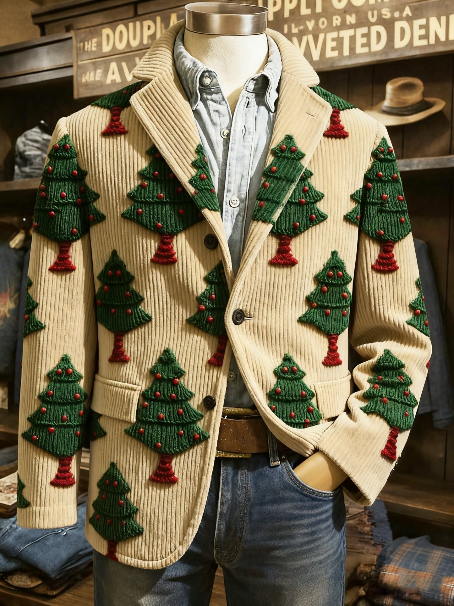 Men's Vintage Christmas Print Casual Jacket