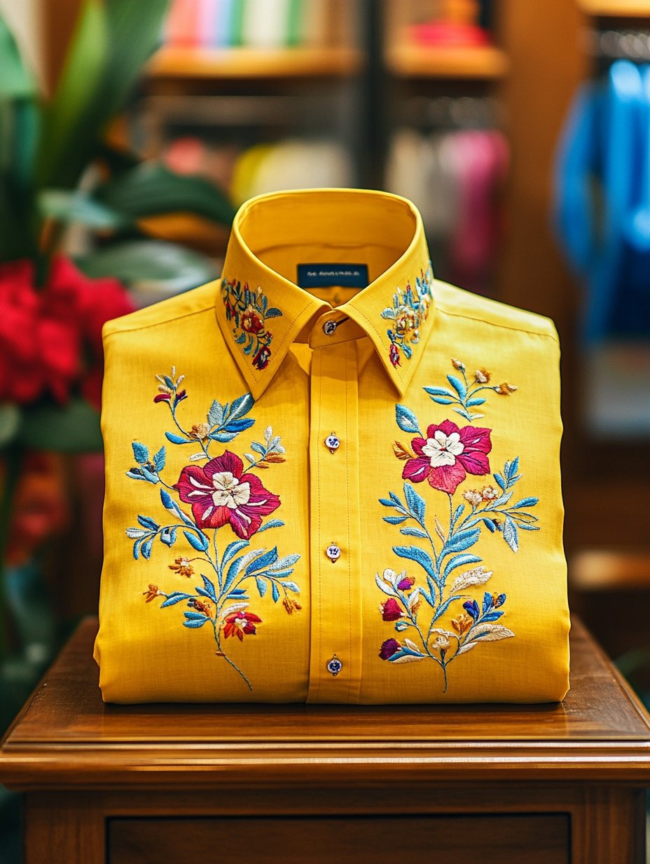 Men's Business Casual Floral Lapel Short Sleeve Shirt