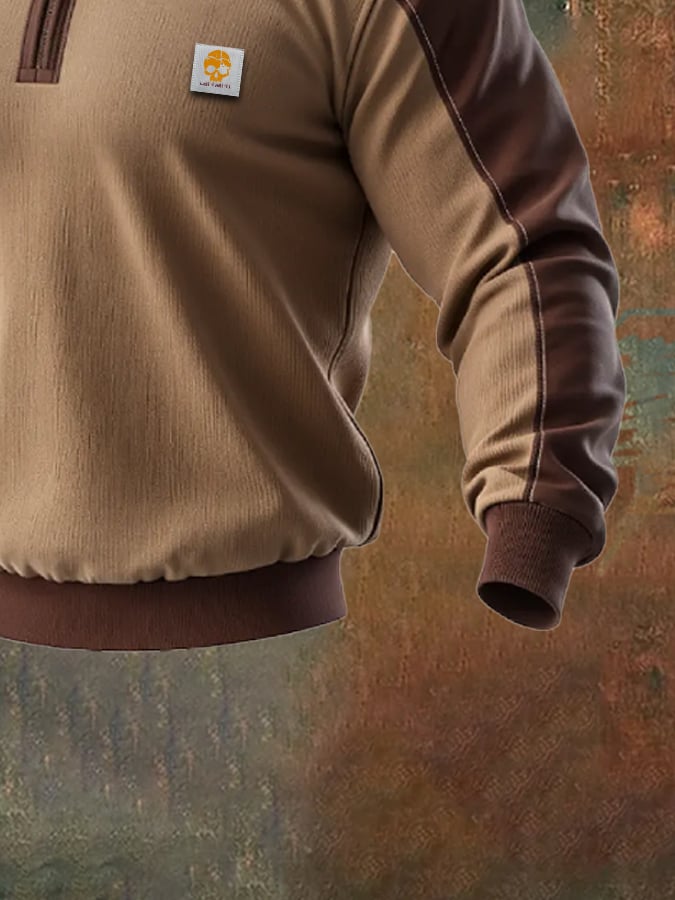 Men's Retro Splicing Zipper Fur Collar Sweatshirt