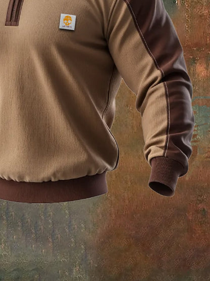 Men's Retro Splicing Zipper Fur Collar Sweatshirt