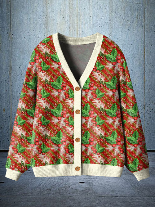 Men's Christmas Holly Print Cardigan
