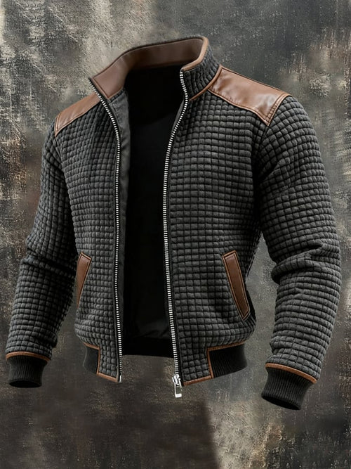 Men's Retro Textured Paneled Leather Outdoor Jacket