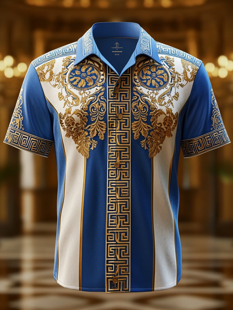 Men's Satin Luxe Print Short Sleeve Button Shirt
