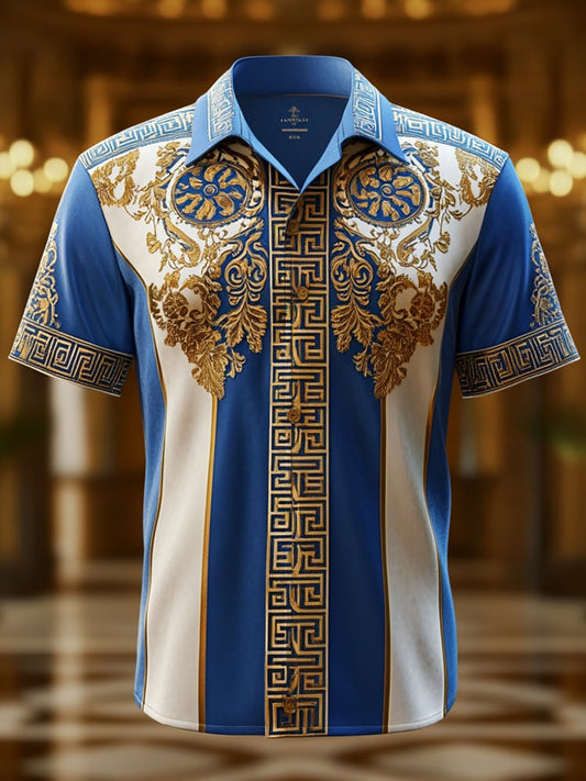 Men's Satin Luxe Print Short Sleeve Button Shirt