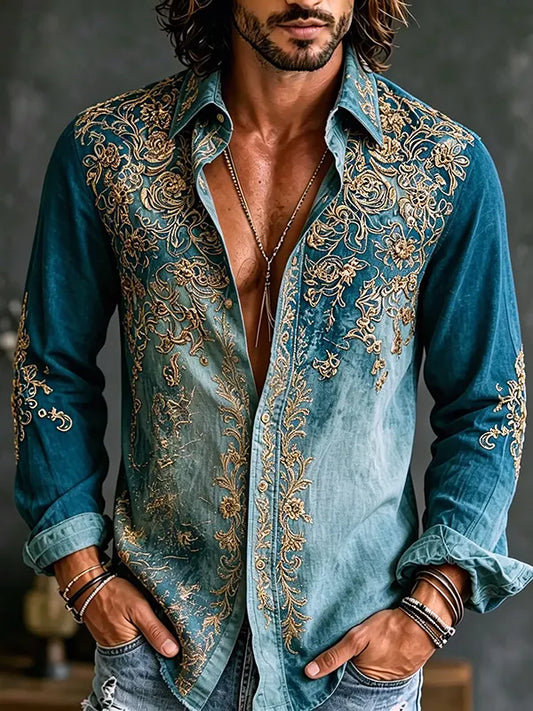 Men's Vintage Boho Pattern Art Print Long Sleeve Shirt