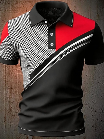 Men'S Casual Classic Contrast Color Print Business Short-Sleeved Polo Shirt
