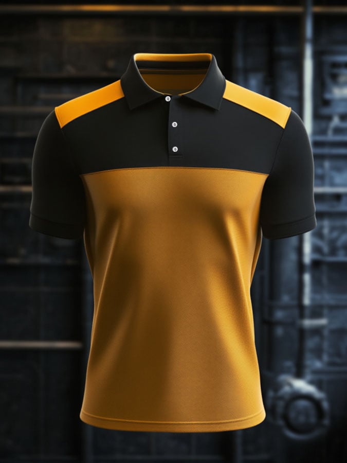 Men'S Casual Classic Contrast Color Print Business Short-Sleeved Polo Shirt